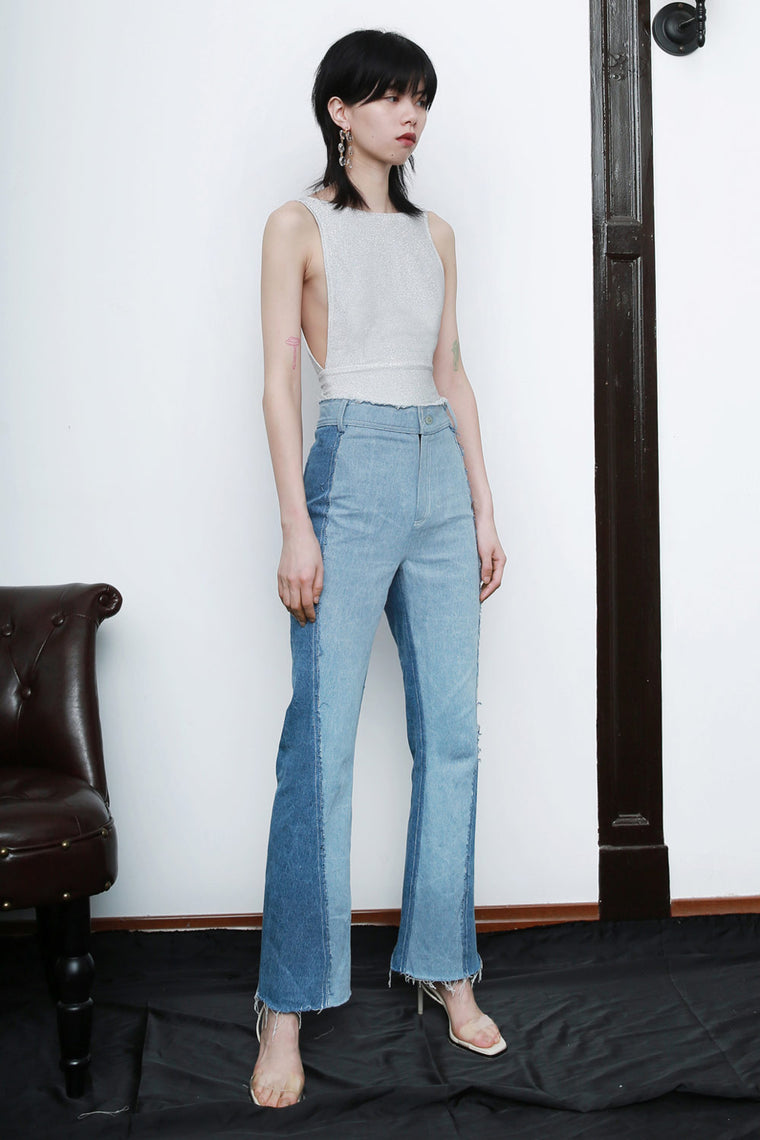High-Rise Two-Tone Jeans