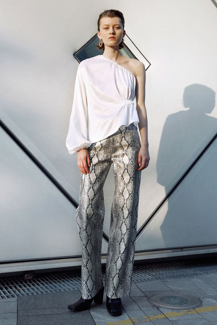 Snake Faux Leather Straight Pants