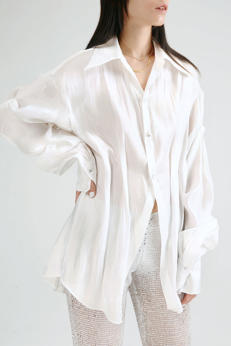 Pleated Sheer Button Shirt