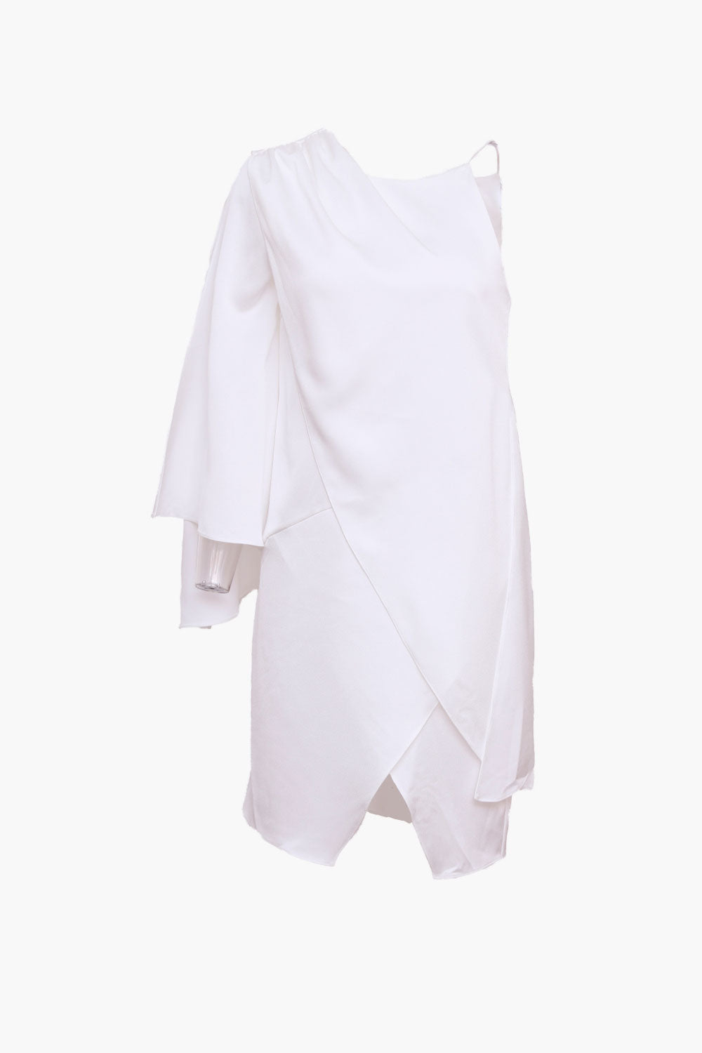 Shoulder Pleated Satin Dress