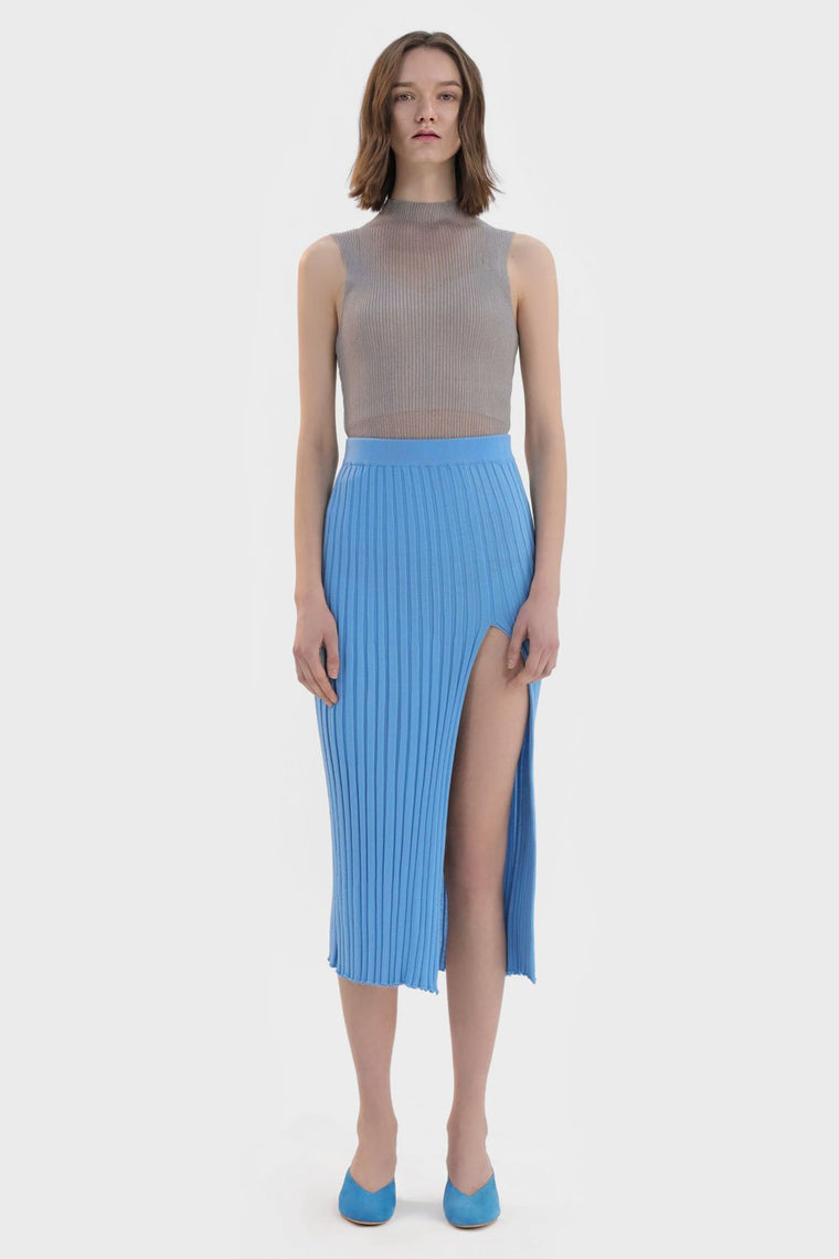 Pleated Front Slit Skirt