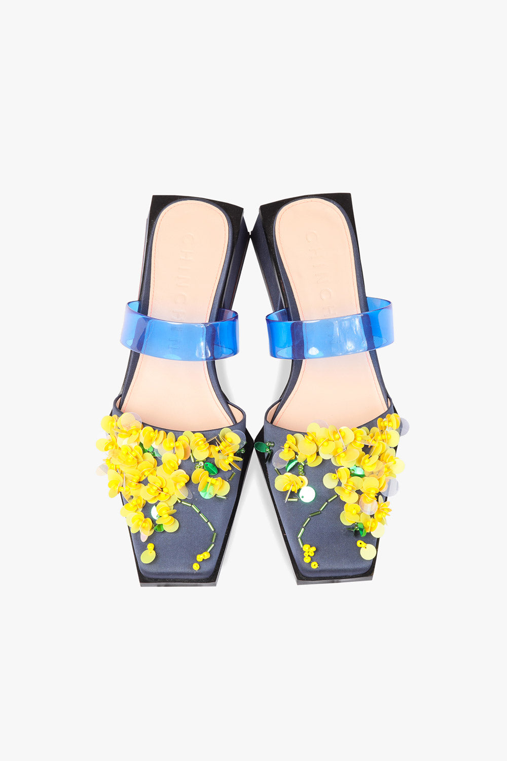 Floral Sequins Low Heel Mule Sandals
